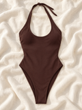 Chocolate halter one piece flat lay
