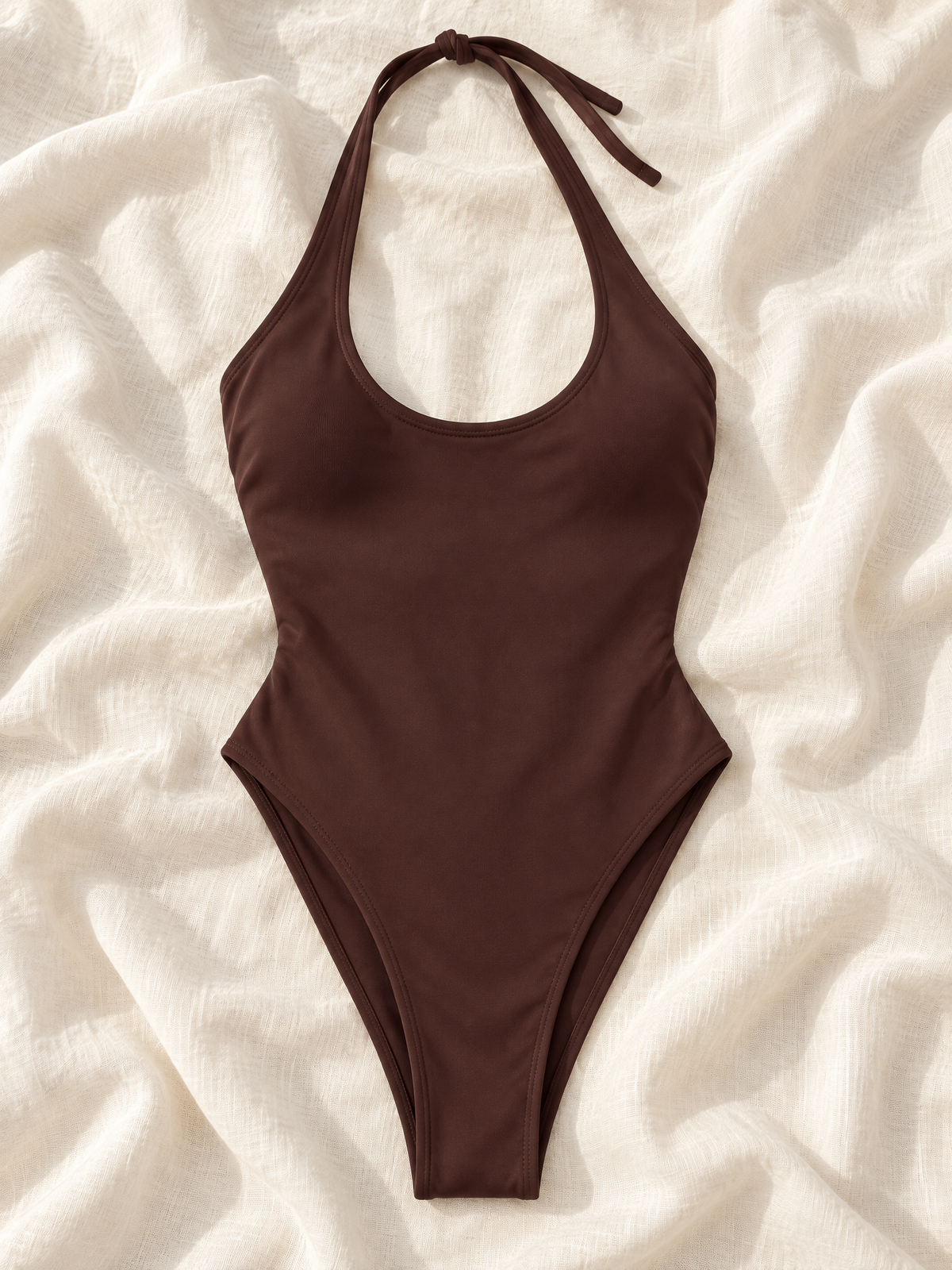 Chocolate halter one piece flat lay