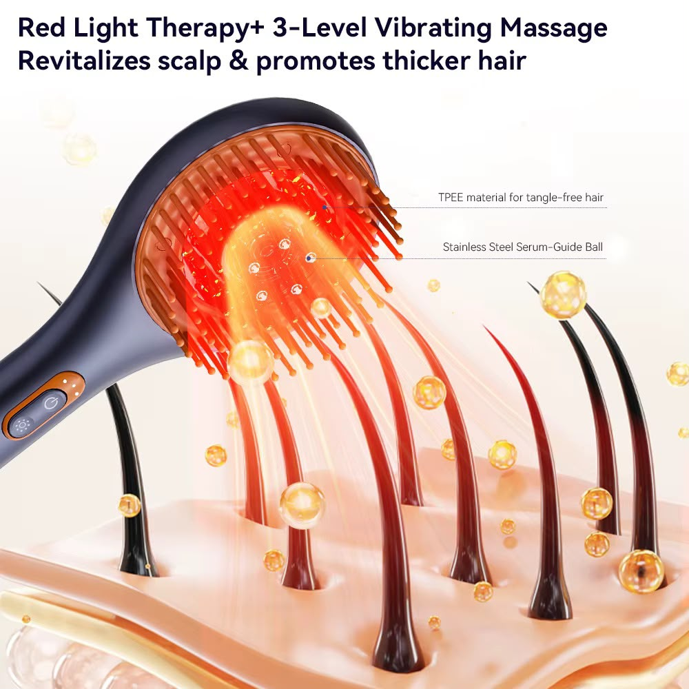 Electric scalp massager brush with red light and 3-level vibration