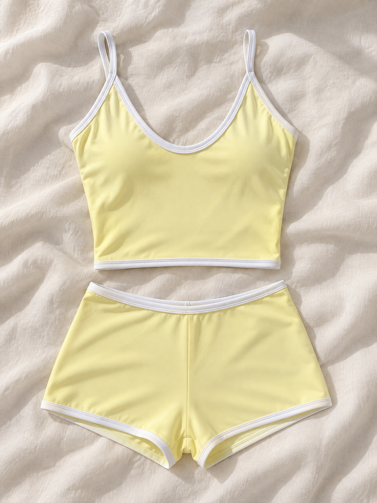 Lemon tank shorts set flat lay