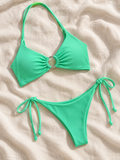 Mint ring halter bikini flat lay