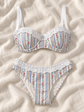 Rose stripe lace bikini flat lay